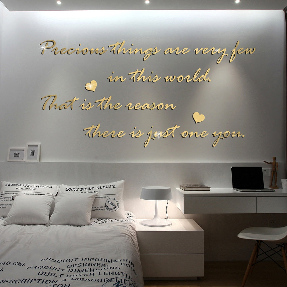 Precious English Letter Acrylic Mirror Surface Sticker Literary Sentence Background Wall Decoration Self-Adhesive 3D Wall Sticker
