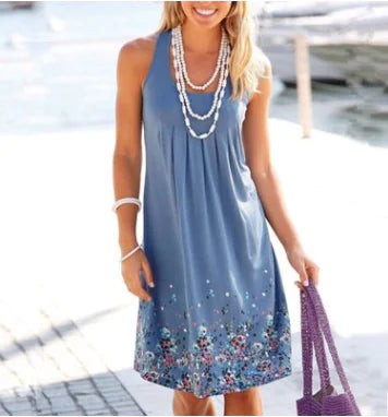 Sleeveless Loose Print A-Line Midi Dress