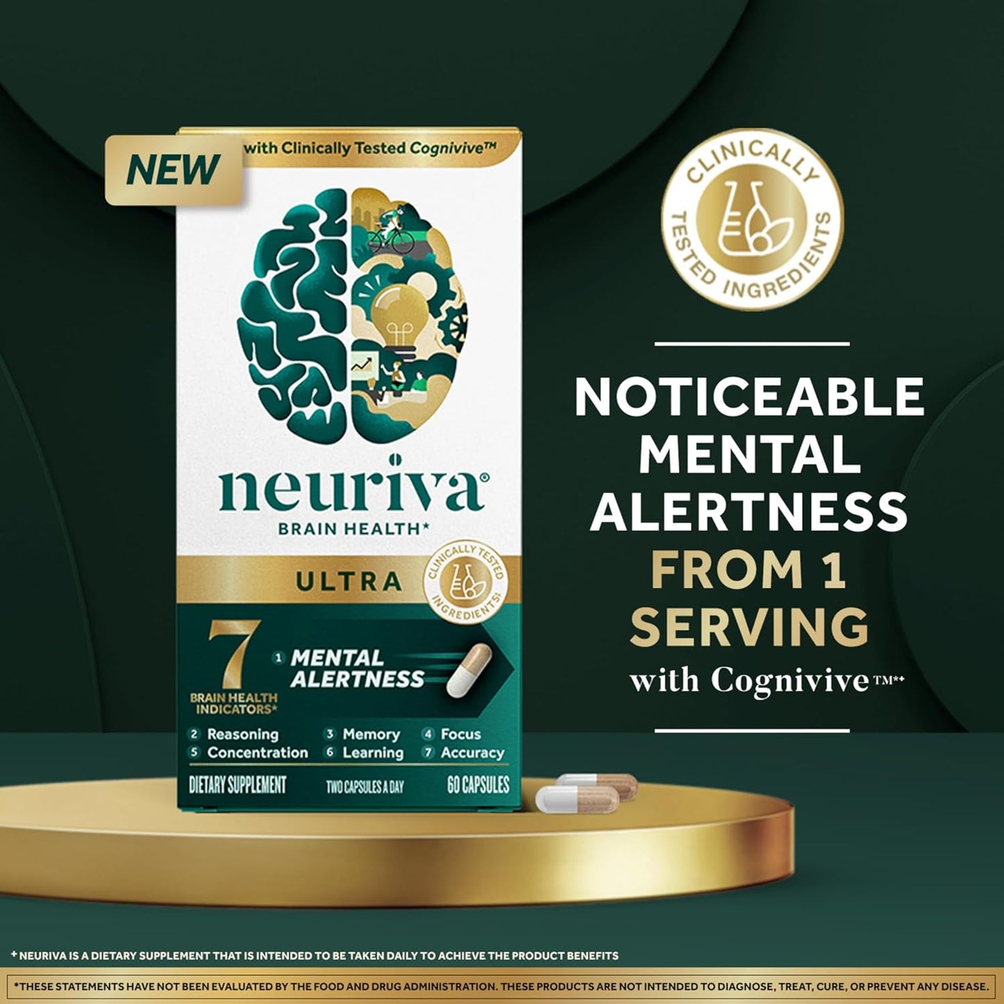 Neuriva Ultra Decaffeinated Brain Supplement – Cognivive™, Neurofactor™, Phosphatidylserine & B6/B12 for Focus, Memory & Alertness (60 Capsules)