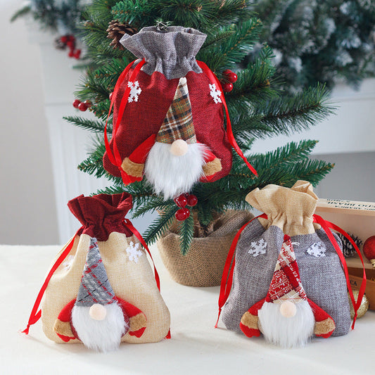 Forest Man Gift Bag Christmas Linen Cartoon Decoration Faceless Elderly Gift Bag Gift Bag Candy Bag