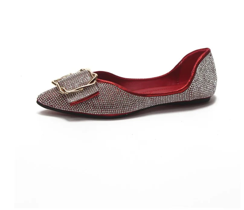 Style Pointed Toe Rhinestone Flat Shoes