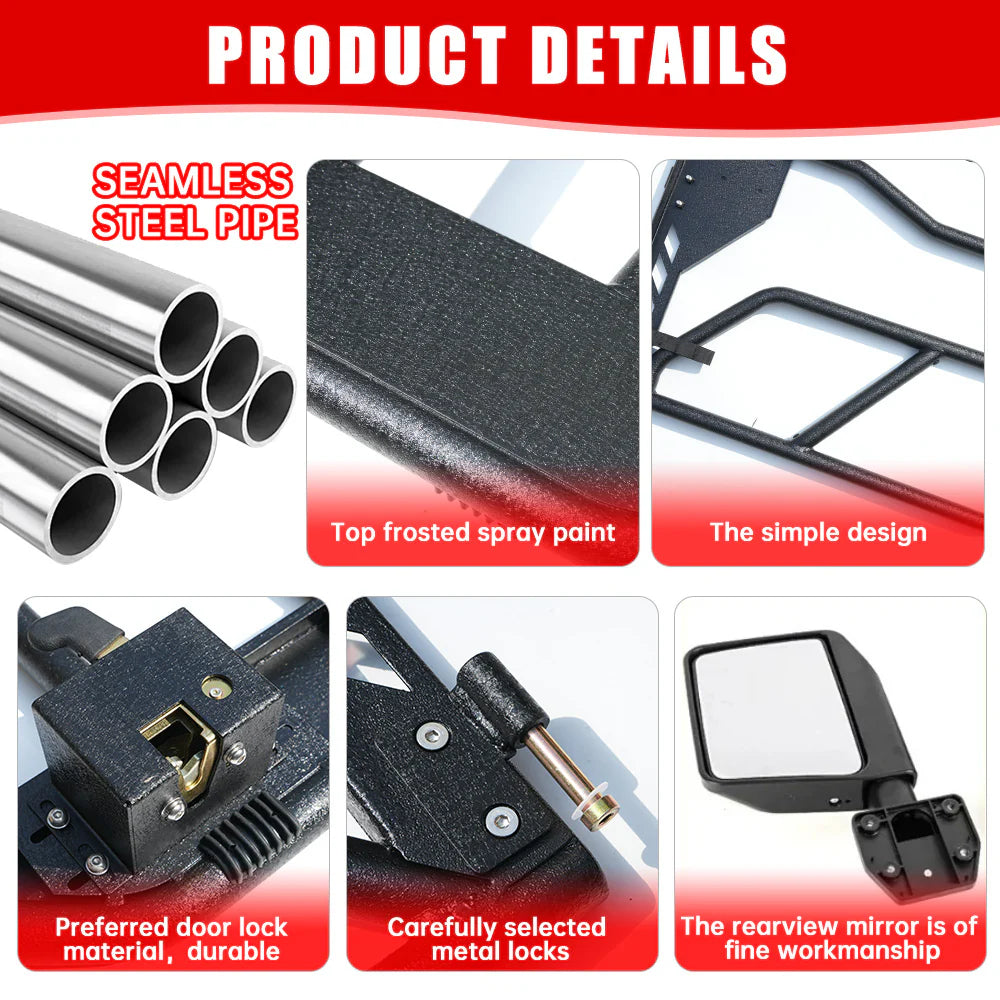 Jeep Tube Doors for Wrangler JL & Gladiator JT (2018-2024) - 4-Pc Set w/Mirrors