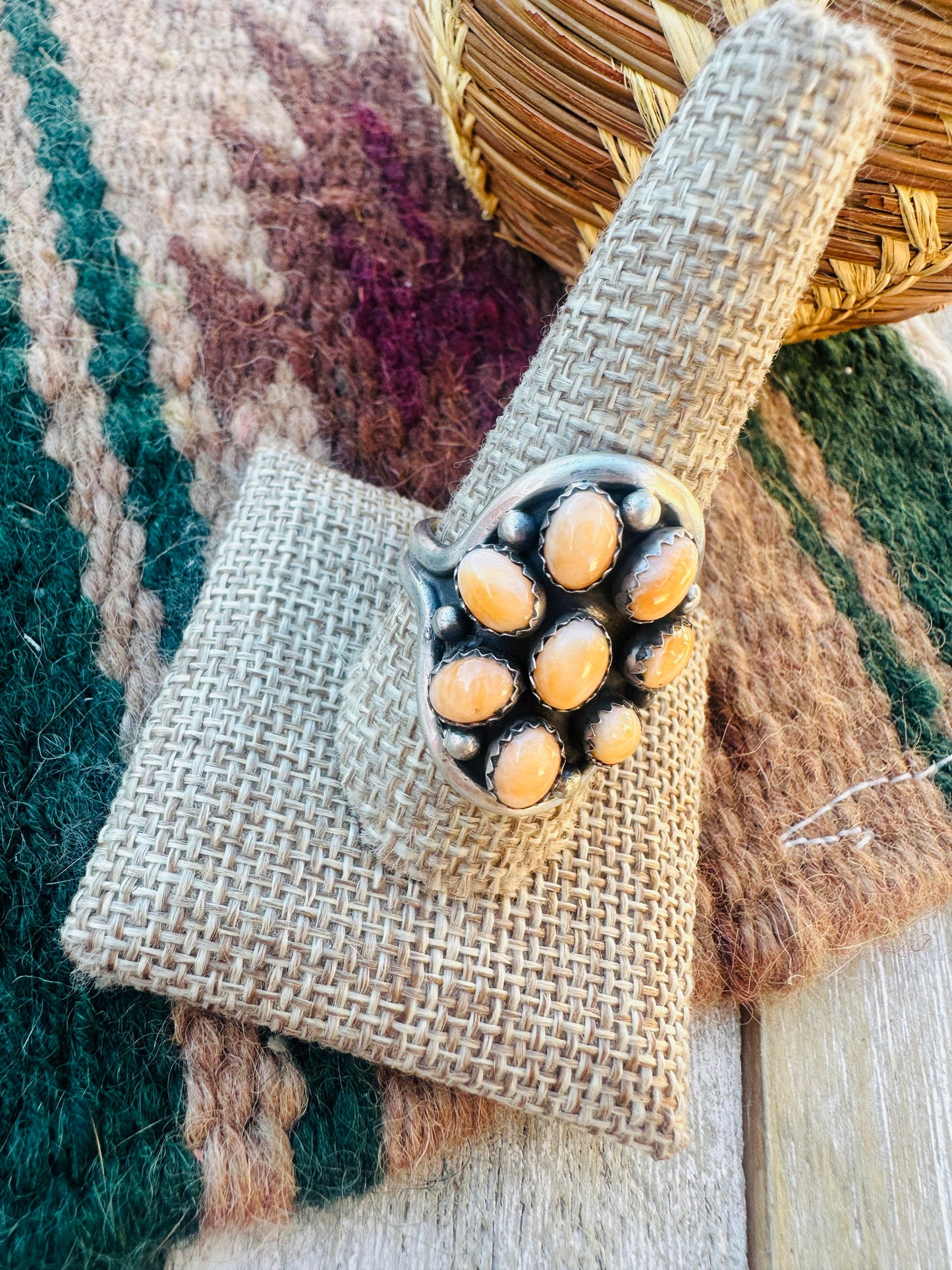 Handcrafted Orange Spiny & Sterling Silver Cluster Ring Size 10.5