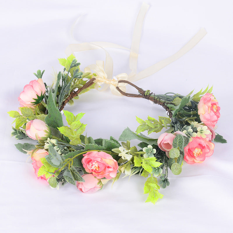 Flower garland headwear, forest style girl, sweet vacation, photography, hair accessories, simulated flowers, green leaves, flower garland