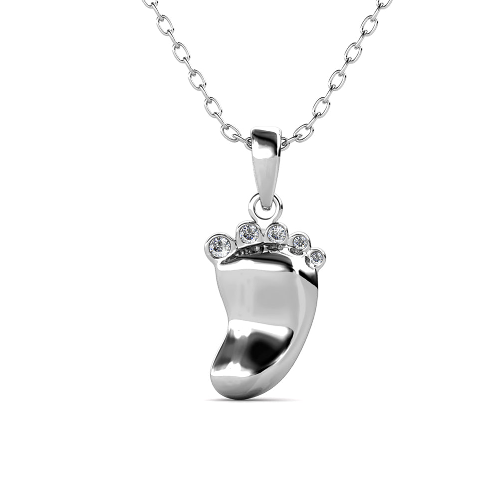 Baby Footprint Pendant Necklace with Swarovski Crystal Toes