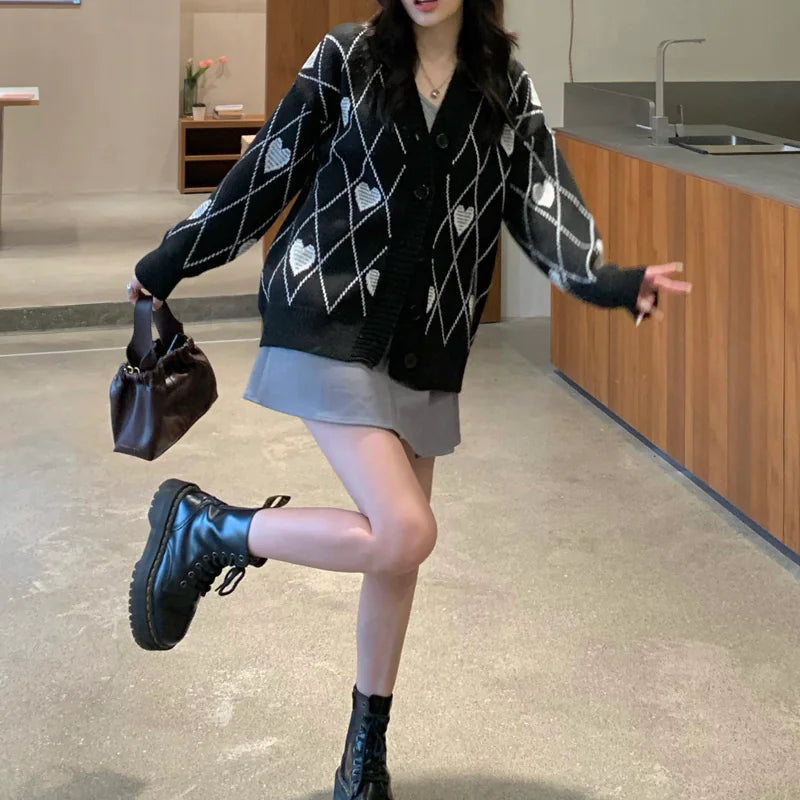 Heart Jacquard Loose Sweater for Women