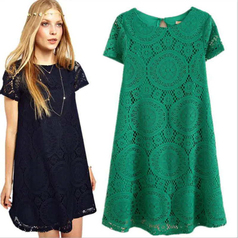 Plus Size Summer Dress with Lace A-Line Design