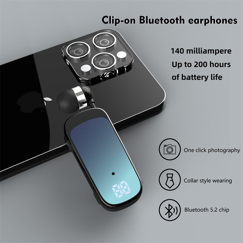 K65 Collar style Telescopic Cable Bluetooth Earphones In Ear Digital Display Long Range Business Single Ear Earphones 5.2