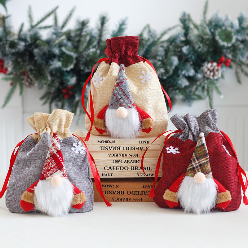 Forest Man Gift Bag Christmas Linen Cartoon Decoration Faceless Elderly Gift Bag Gift Bag Candy Bag