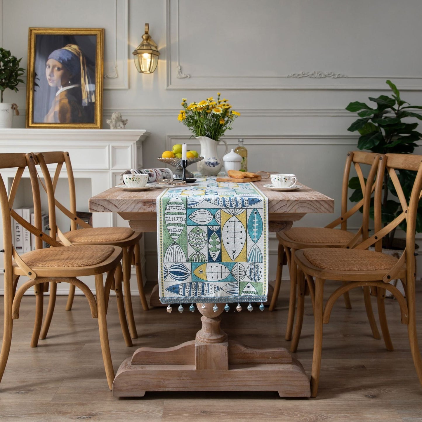 Jacquard table flag small fish green contrasting color dining table fabric holiday coffee table bed flag TV cabinet