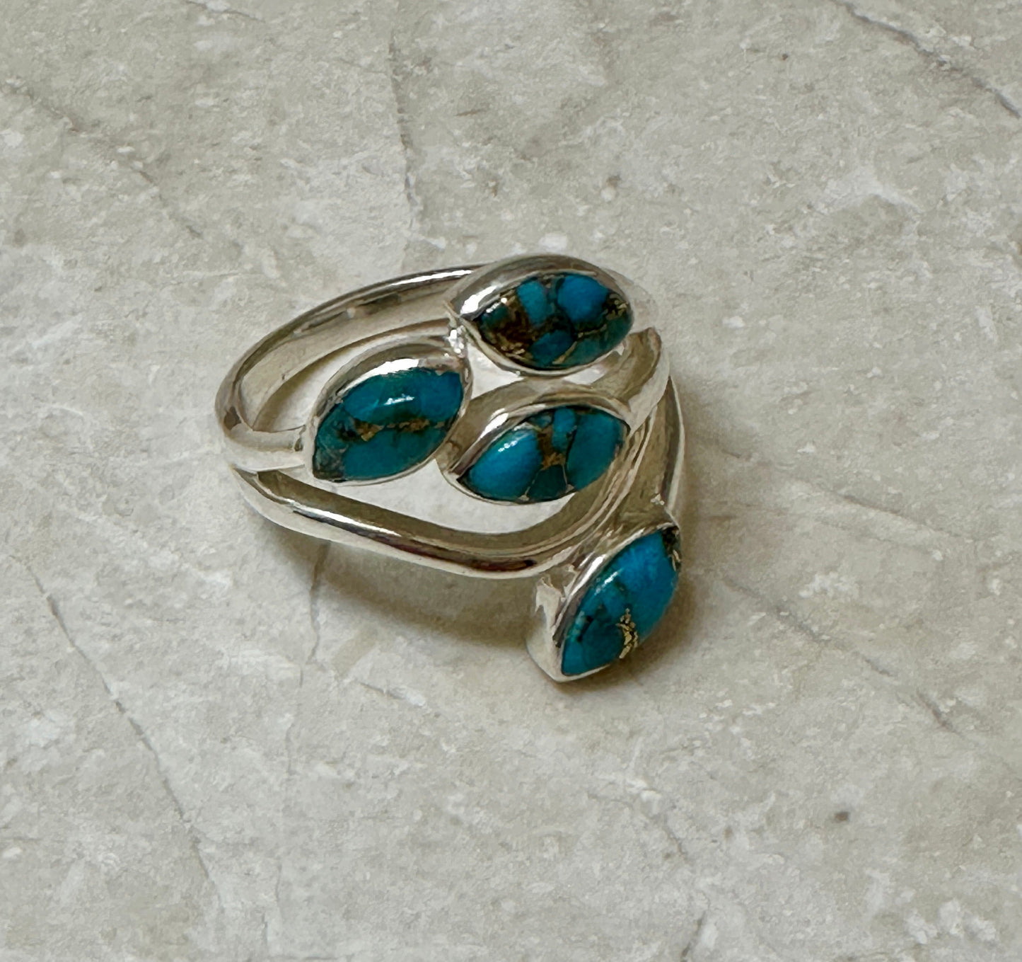 Four Stone Blue Copper Turquoise Sterling Silver Ring Size 9 #2