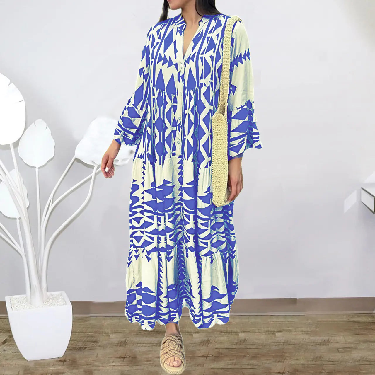 New Plus Size Women's Bohemian Printed Shirt Dress