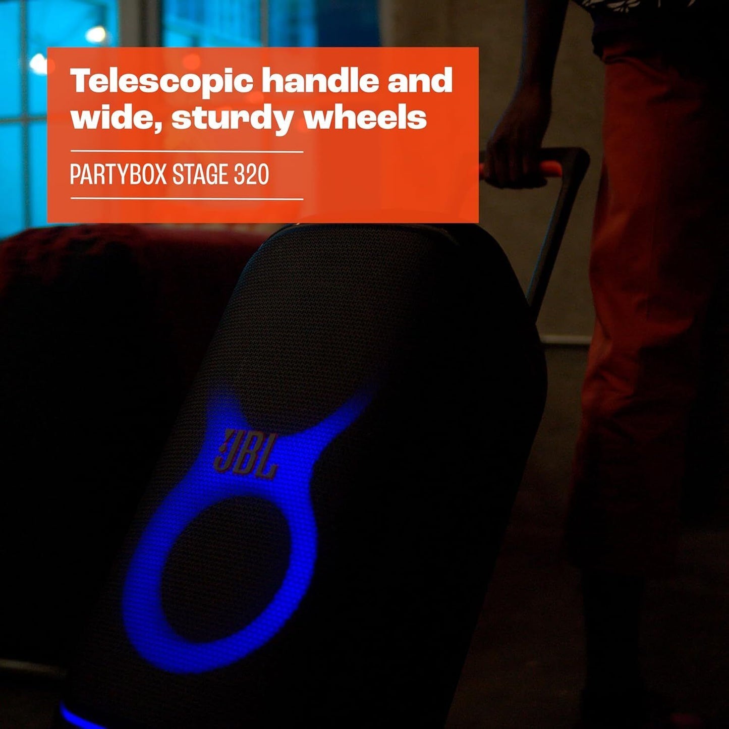 JBL Party Box Stage 320 Bluetooth Party Speaker Illuminated Splash‑Resistant 240W