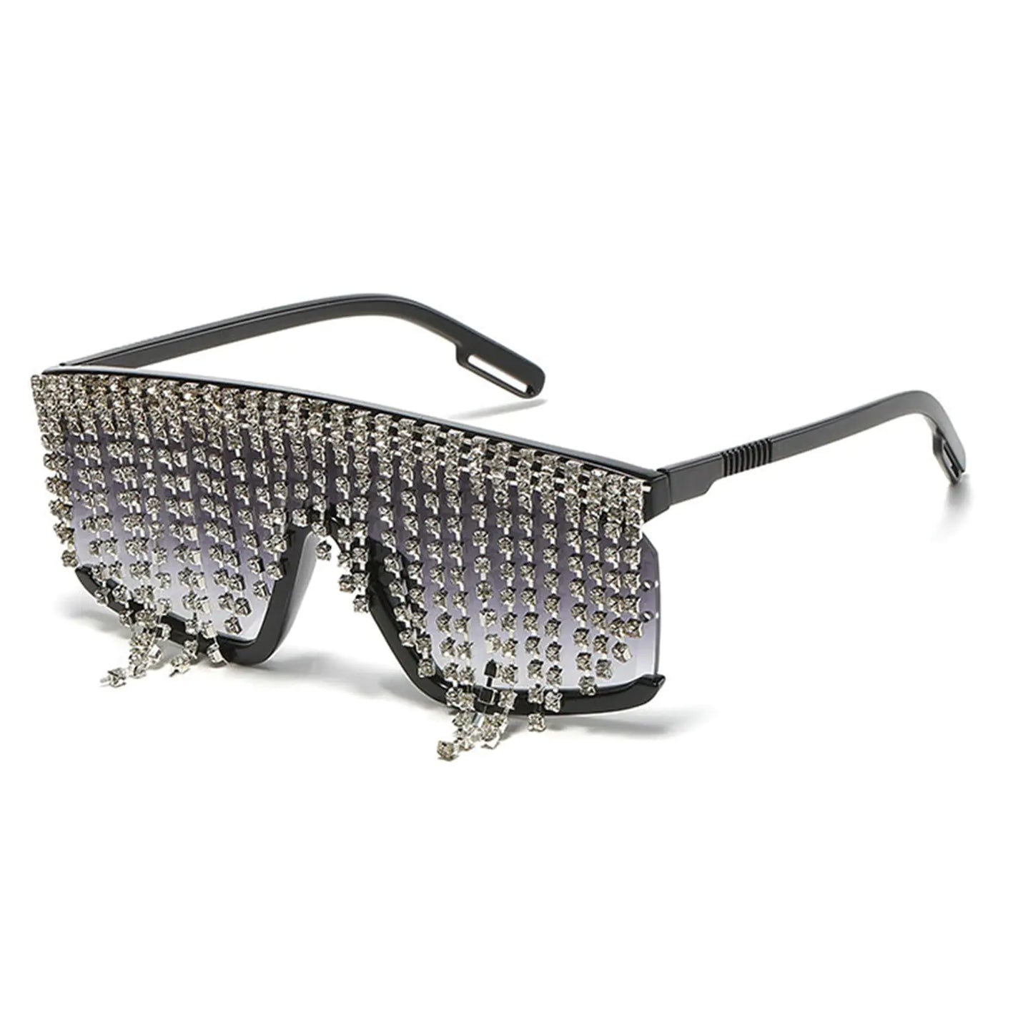 willochra Flat Top tassel Sunglasses Rhinestone Sun Glasses Diamond Party Eyeglasses Shades for Women UV400 (gary)