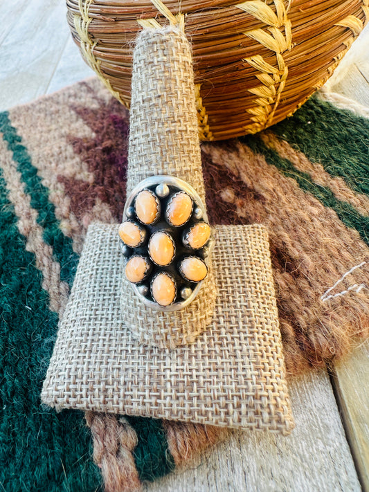 Handcrafted Orange Spiny & Sterling Silver Cluster Ring Size 10.5