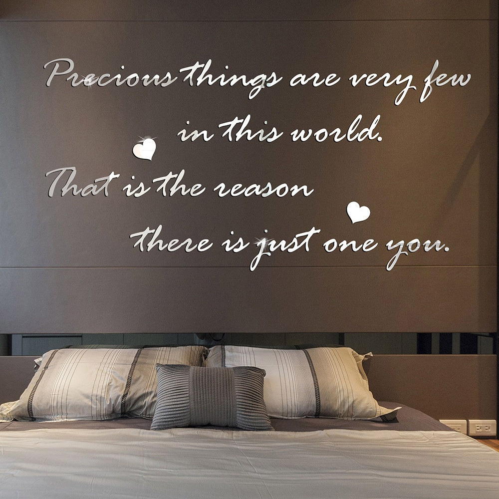 Precious English Letter Acrylic Mirror Surface Sticker Literary Sentence Background Wall Decoration Self-Adhesive 3D Wall Sticker