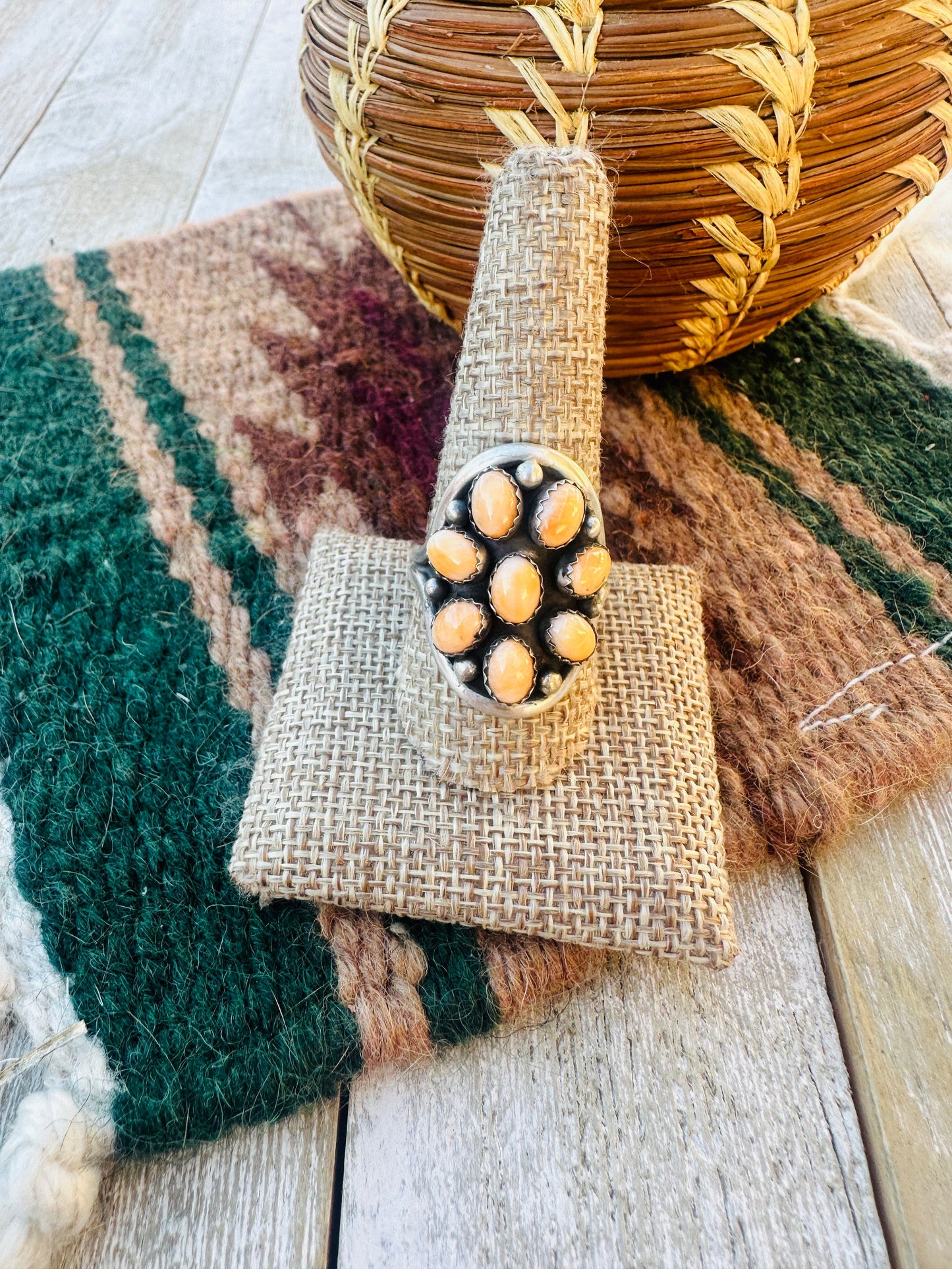 Handcrafted Orange Spiny & Sterling Silver Cluster Ring Size 10.5