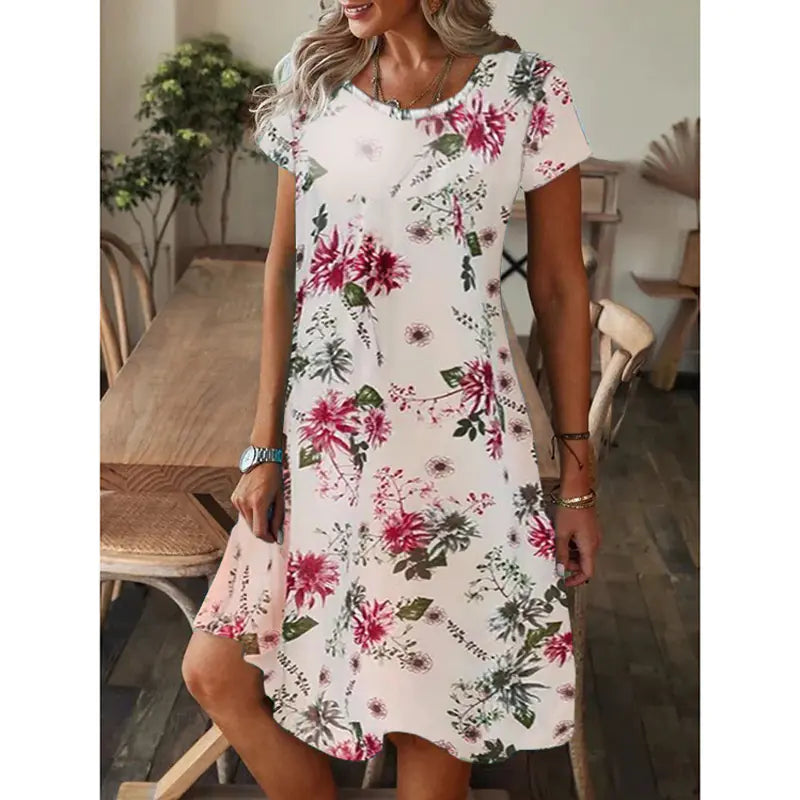 Loose Fit Printed Short Sleeve Dress