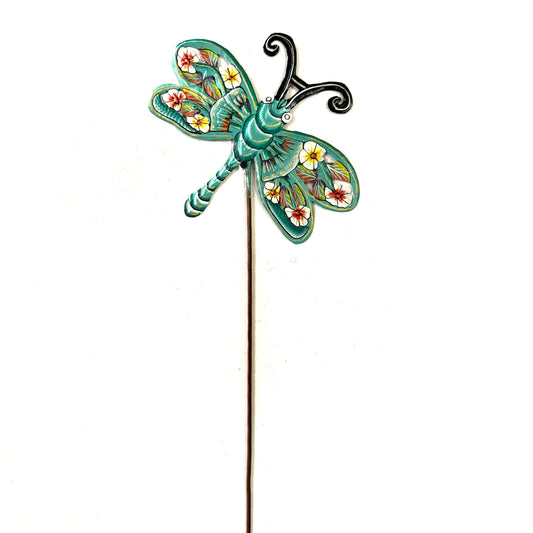 Turquoise Floral Dragonfly Garden Stake