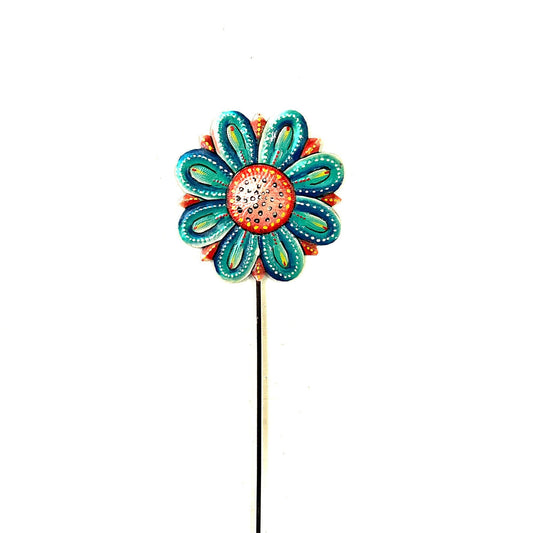 Turquoise And Red Flower Garden Stake