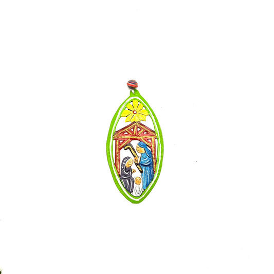 Tall Oval Nativity Ornament- Green