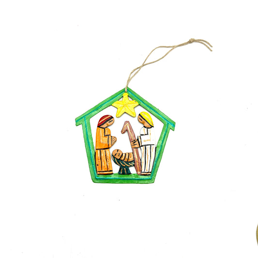 Painted Nativity Ornament- Green