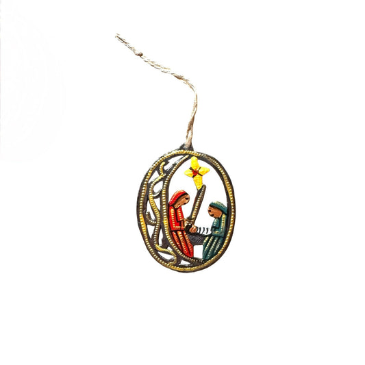 Oval Nativity Ornament- Red/Green