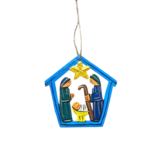 Painted Nativity Ornament- Blue