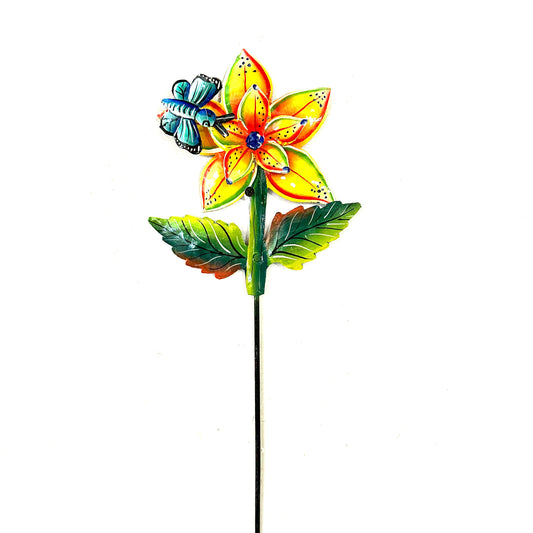 Yellow Flower with Butterfly Garden Stake