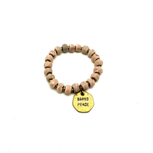 Ceramic Coin Bracelet - Bring Peace