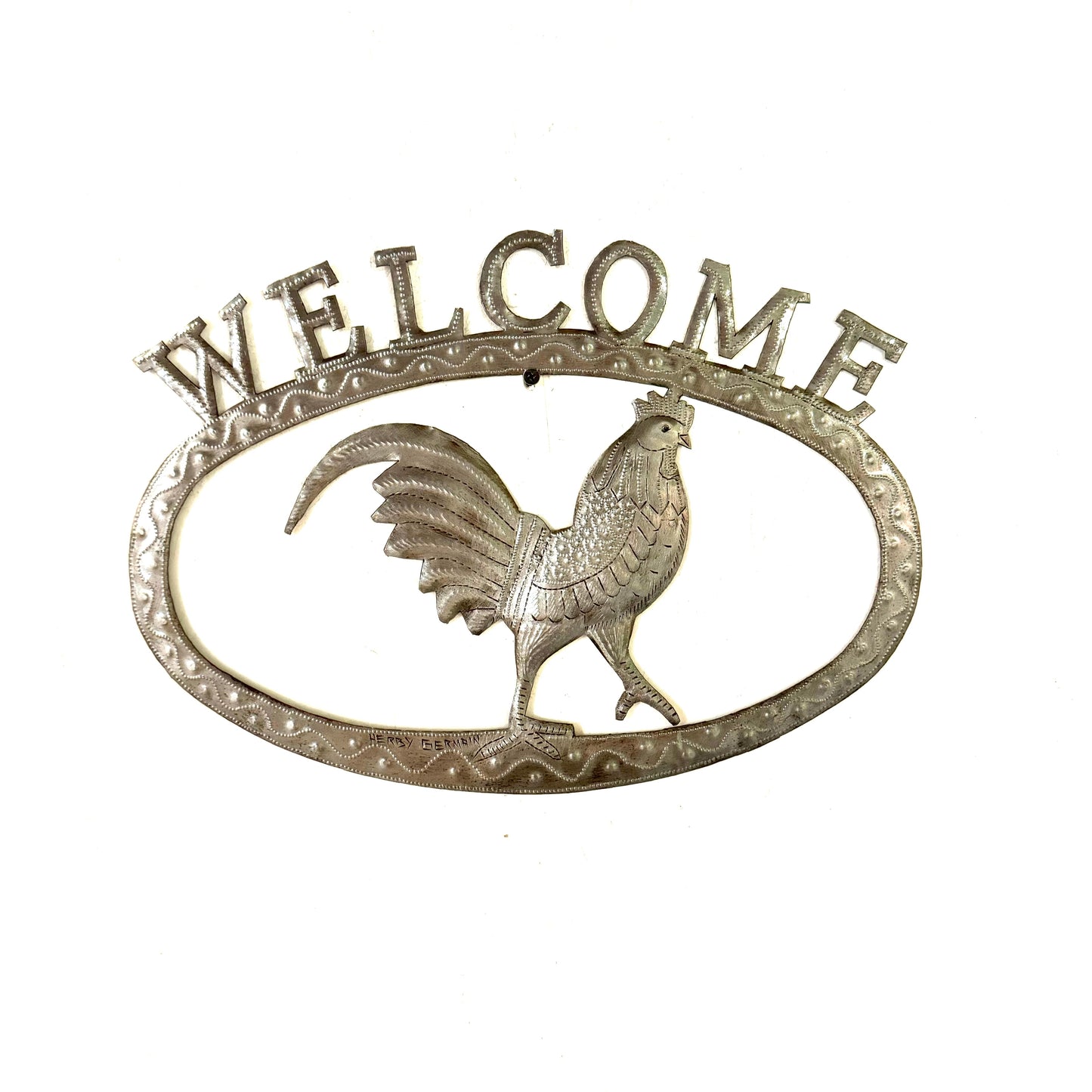 Brushed Metal Welcome Rooster