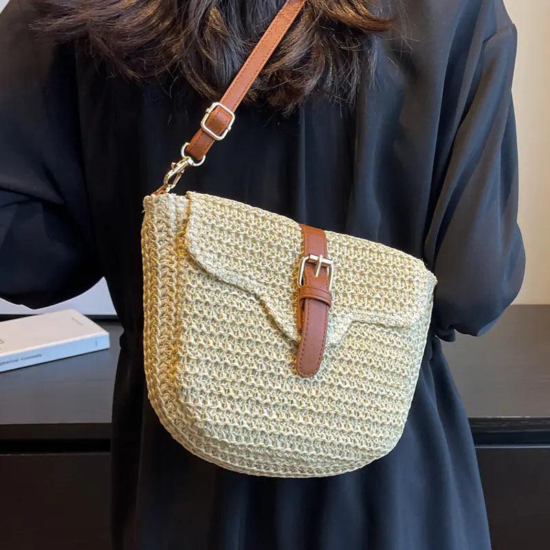 Women's Straw Messenger Bag  Casual Saddle Bag