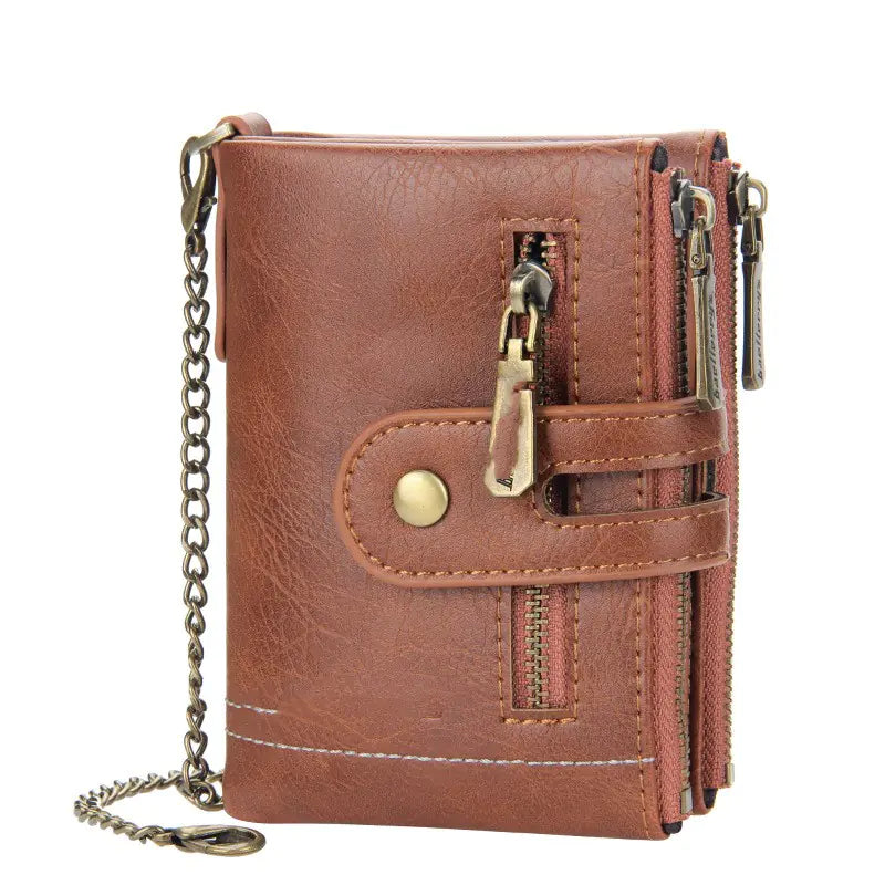Men's Short Wallet with Double Zippers