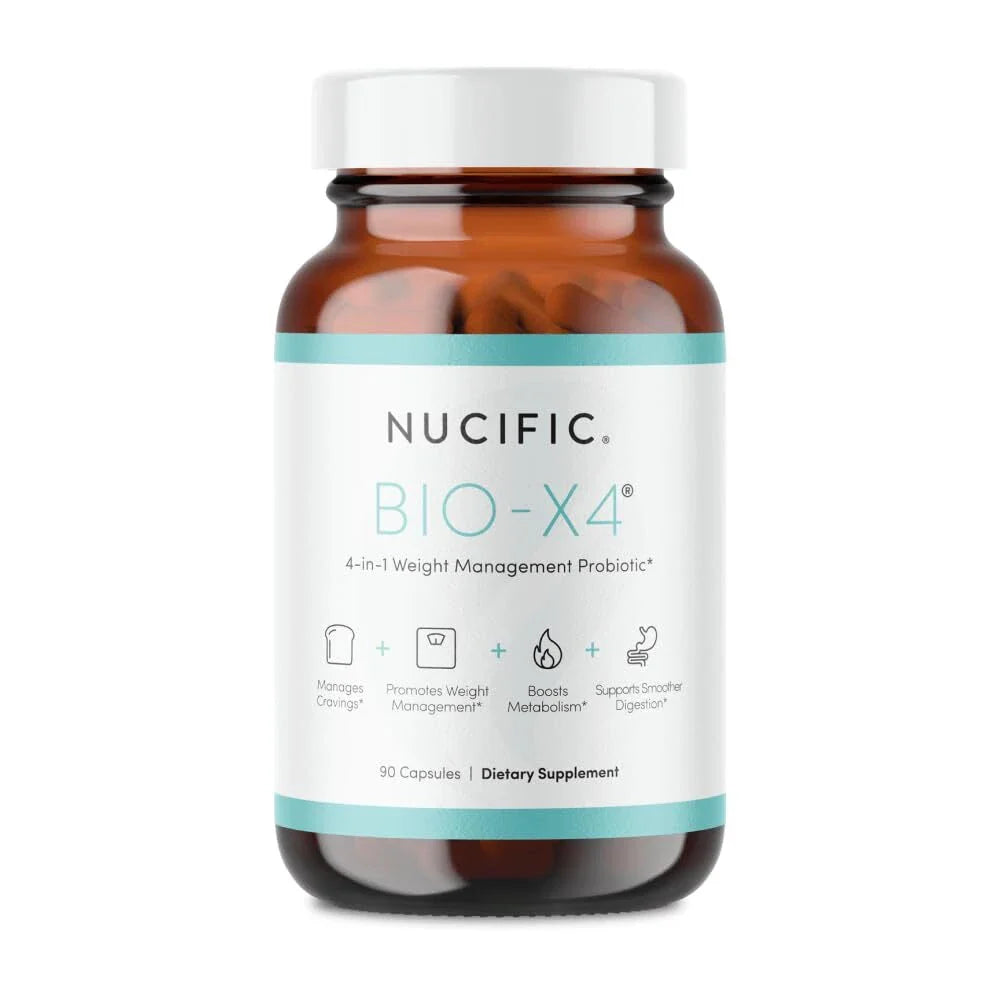 Nucific® Bio-X4 – 4-in-1 Probiotic Weight Management Supplement with Digestive Enzymes & Green Tea Extract – 90 Capsules