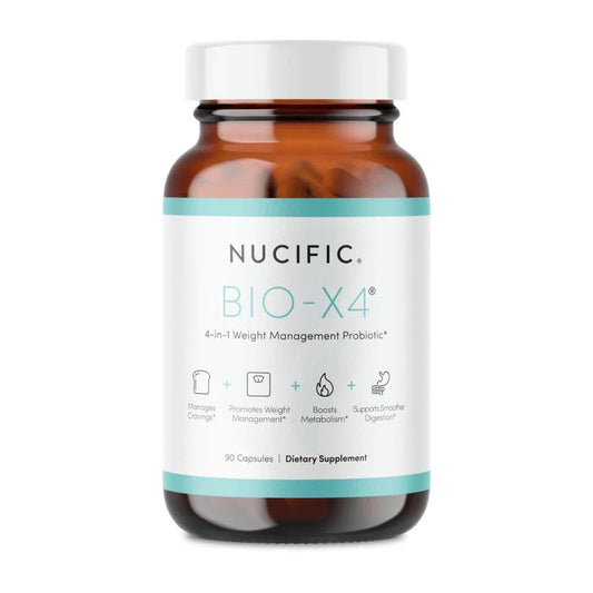 Nucific® Bio-X4 – 4-in-1 Probiotic Weight Management Supplement with Digestive Enzymes & Green Tea Extract – 90 Capsules