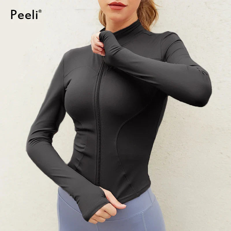 Peeli Long Sleeve Sports Jacket Women Zip Fitness Yoga
