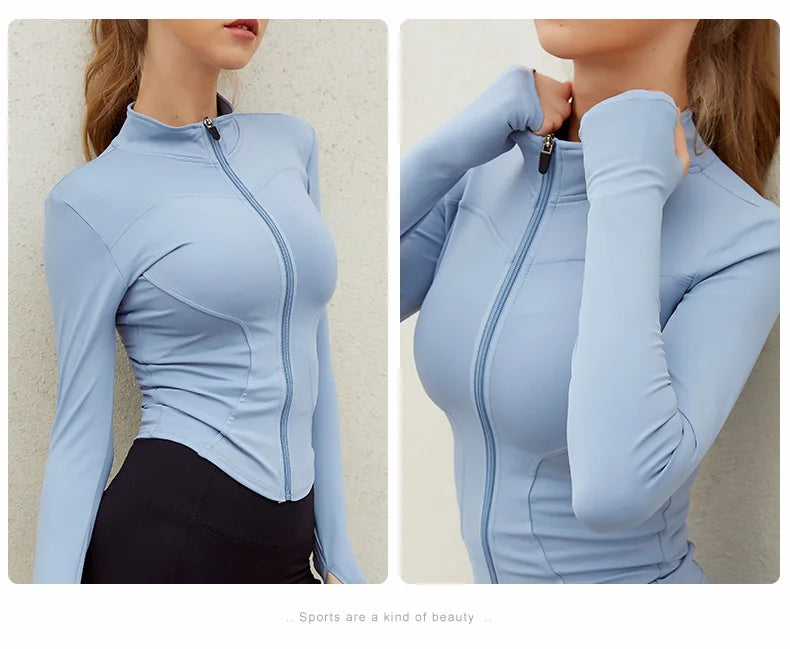 Peeli Long Sleeve Sports Jacket Women Zip Fitness Yoga
