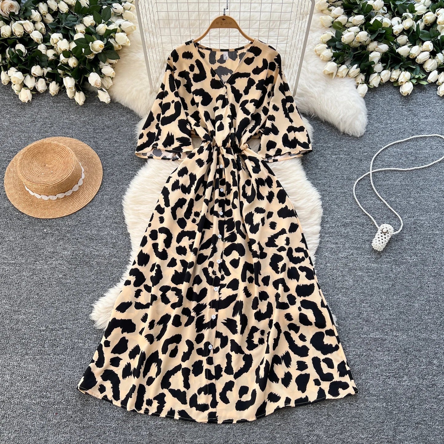 V-Neck Tunic Slim Casual Midi Dress