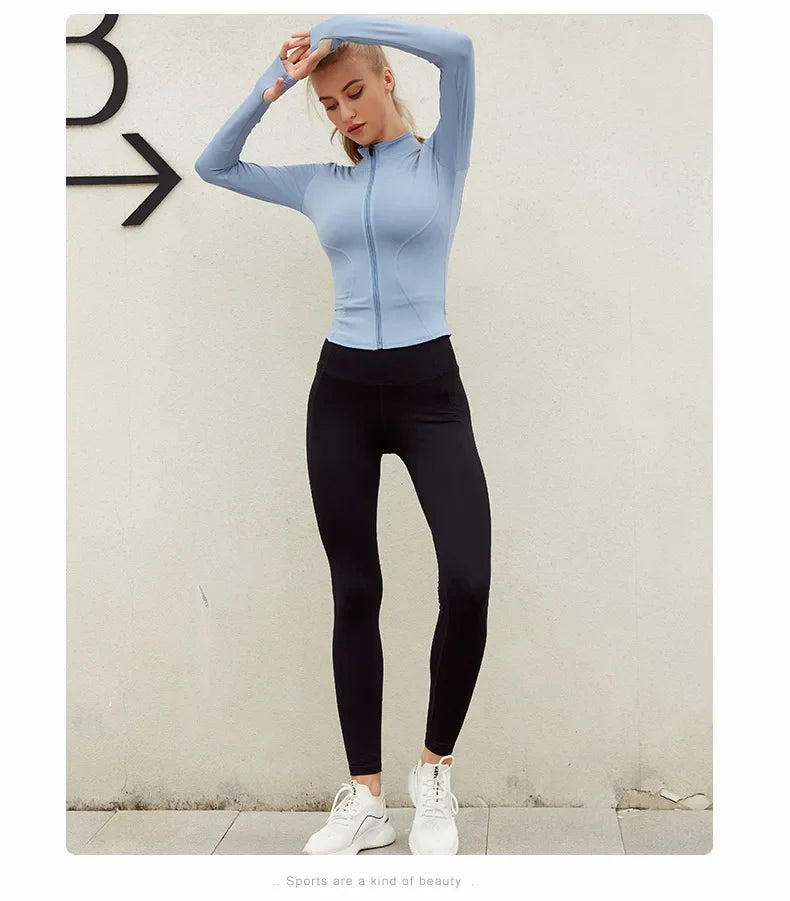 Peeli Long Sleeve Sports Jacket Women Zip Fitness Yoga
