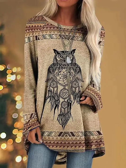 Women's Animal Print Loose-Fit T-Shirt with Round Neck