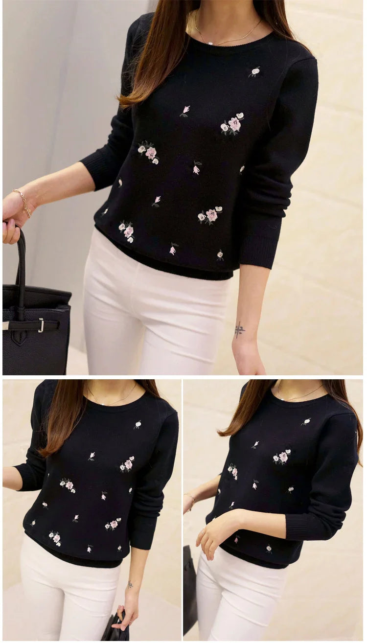 Women Embroidery Knitted  Pullover Sweater