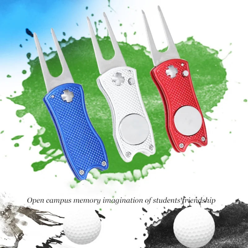 Foldable Golf Divot Tool with Golf Ball  Tool Pitch Groove Cleaner Golf Training Aids Golf Accessories Putting Green Fork