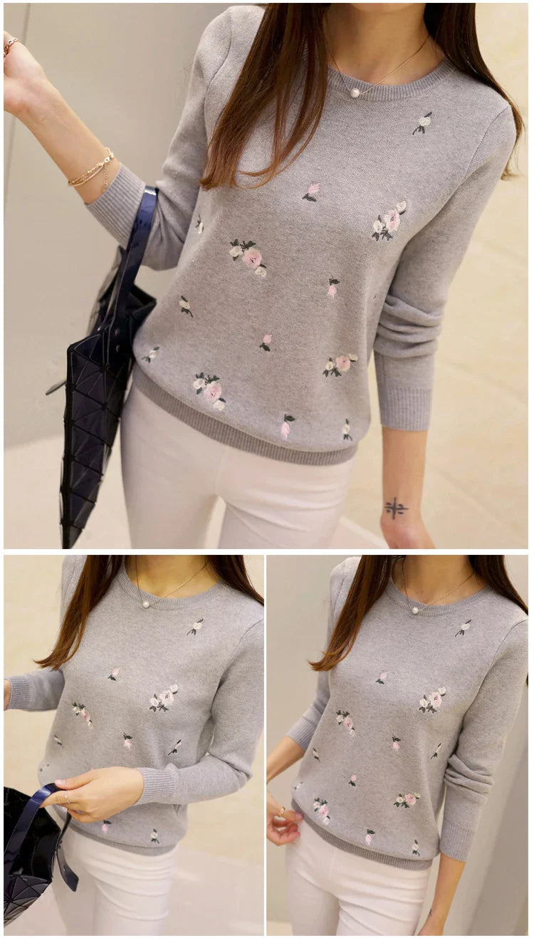 Women Embroidery Knitted  Pullover Sweater