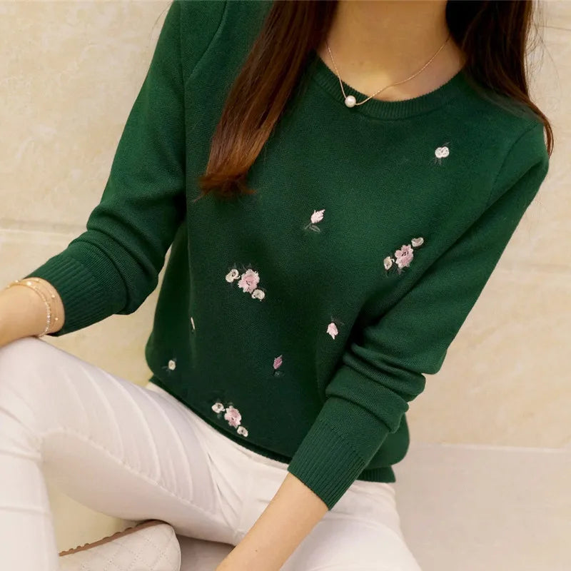 Women Embroidery Knitted  Pullover Sweater