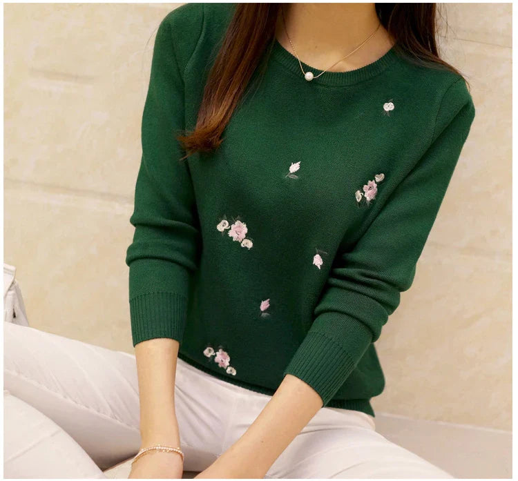 Women Embroidery Knitted  Pullover Sweater
