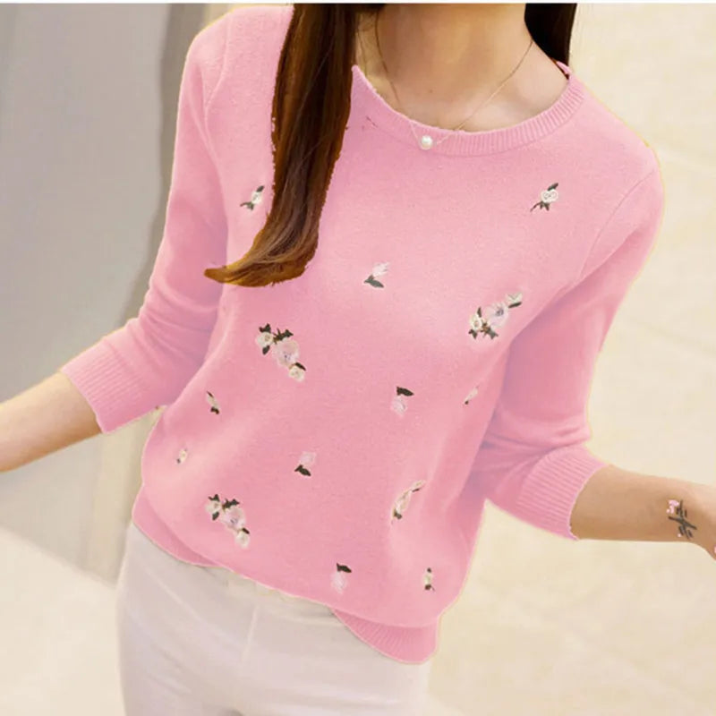 Women Embroidery Knitted  Pullover Sweater