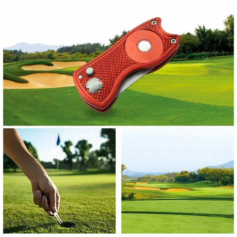 Foldable Golf Divot Tool with Golf Ball  Tool Pitch Groove Cleaner Golf Training Aids Golf Accessories Putting Green Fork