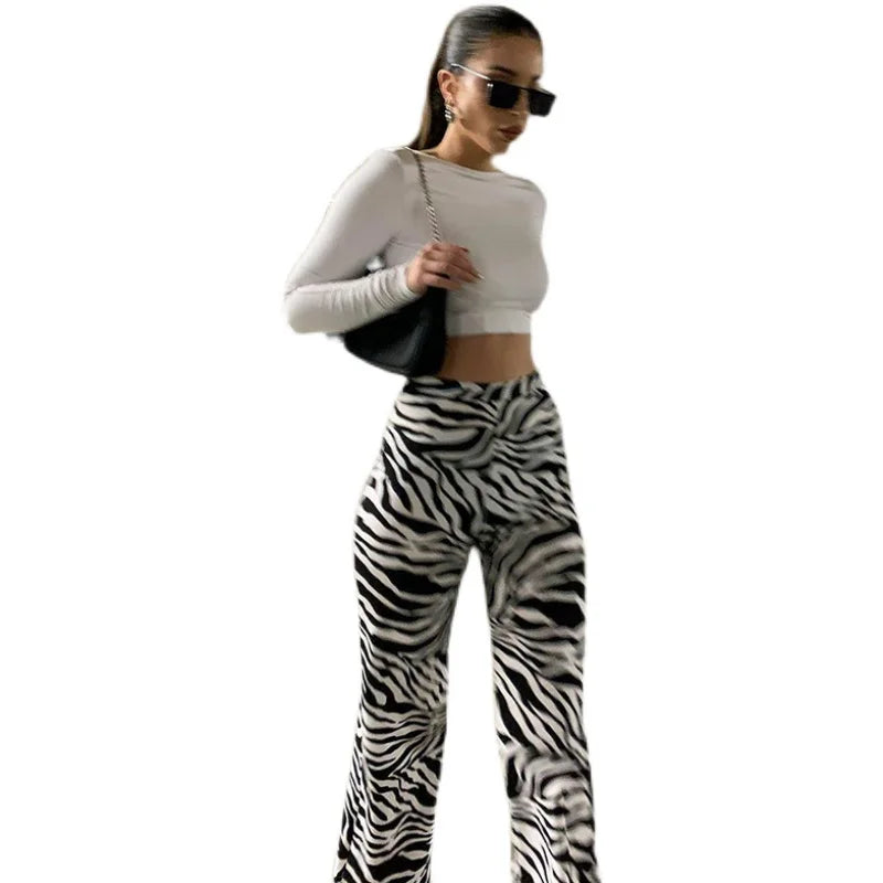Zebra Print Wide Leg Pants