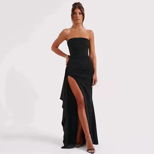 Elegant Backless Sexy Dress Vespids Casual Sleeveless High Slit Long Dress