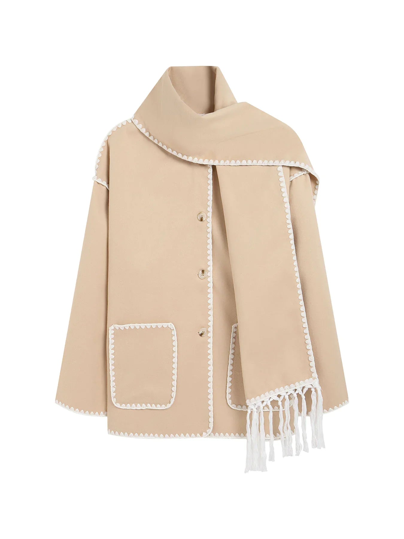 Women's Thick Woolen Coat with Scarf